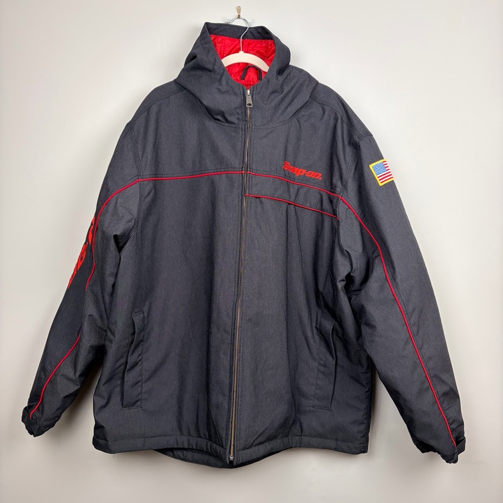 Snap-On Pacer Jacket 3XL Black‎ Red Hooded Work Jacket USA Flag Logo Heavyweight